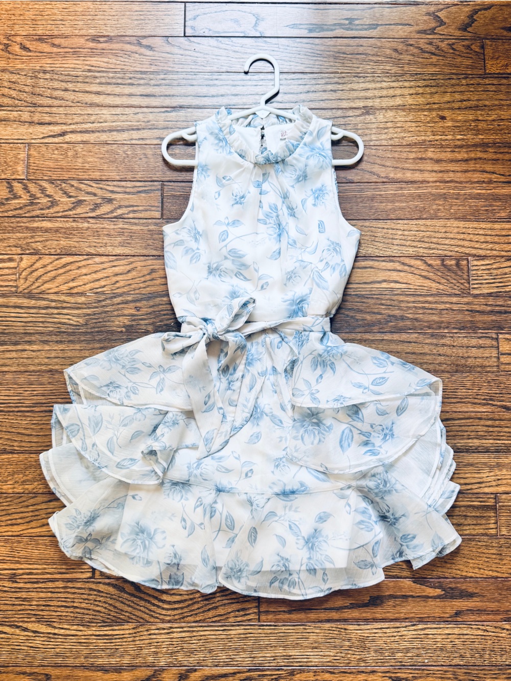 GB girls White Dress with Light Blue Floral Print